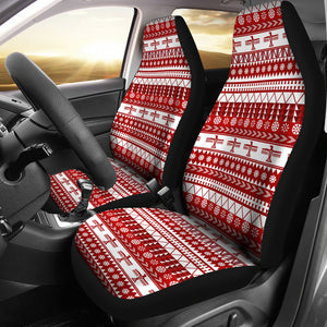 Red and White Thunderbird Pattern Car Seat Covers Native American Ethnic Mexican Inspired