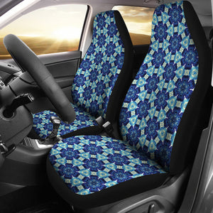Blue Boho Flowers Shibori Tye Die Style Abstract Pattern Car Seat Covers