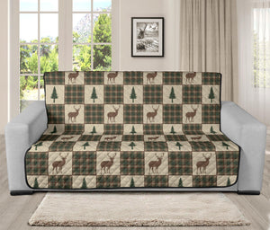 Tan, Green and Brown Plaid Deer and Pine Tree Patchwork Furniture Slipcovers