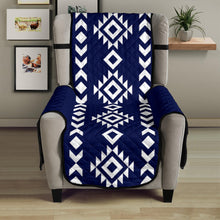 Load image into Gallery viewer, Navy White Tribal Ethnic Armchair Slipcover Protector For Up To 23&quot; Seat Width Chairs
