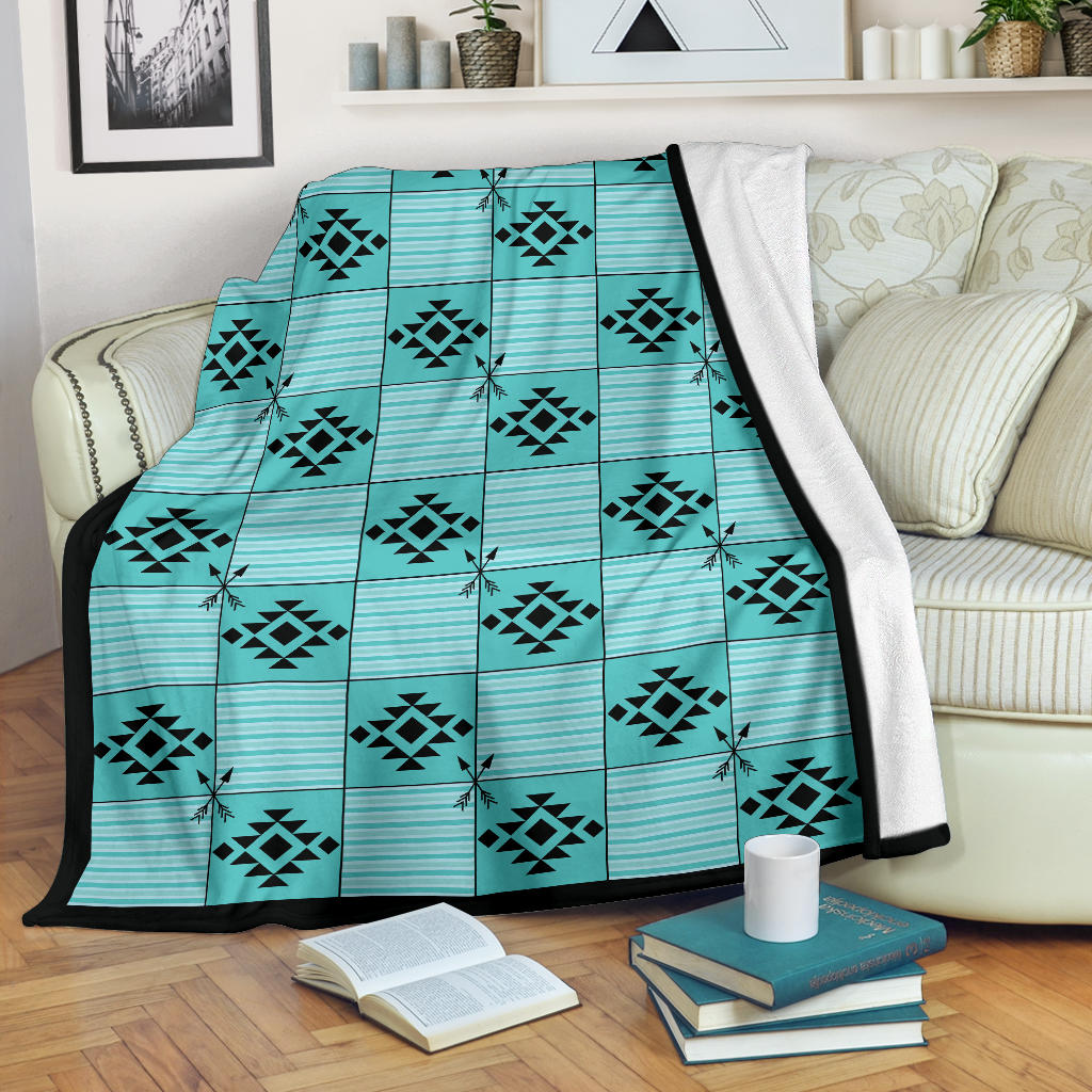 Turquoise Tribal Pattern Ethnic Patchwork Fleece Throw Blanket
