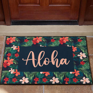 Aloha Hawaiian Tropical Flower Door Mat Colorful