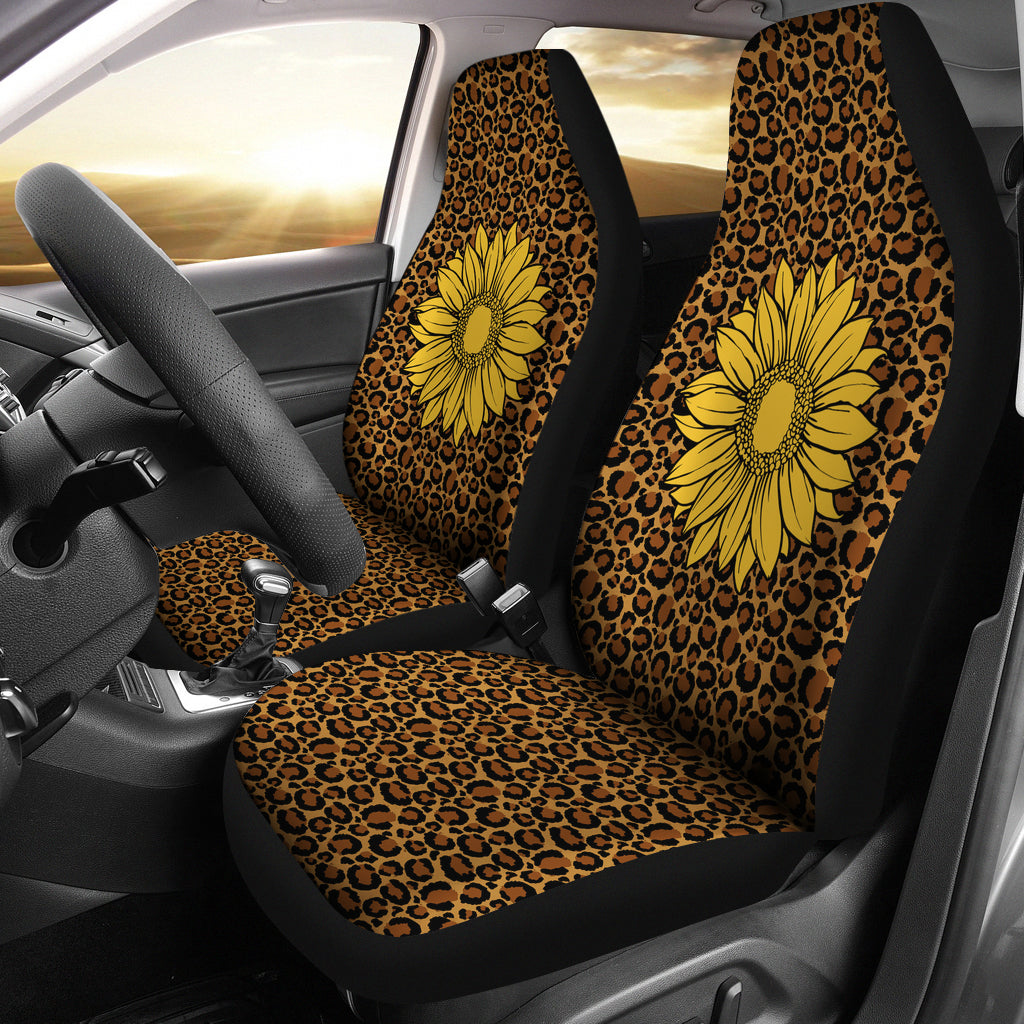 Leopard With Rustic Sunflower Car Seat Covers Set
