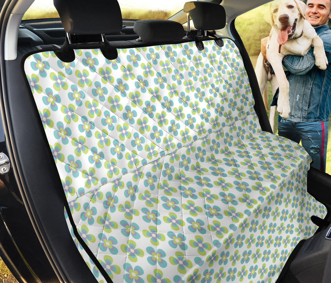 White With Green Retro Hippie Flowers Pet Hammock Back Seat Protector For Dogs