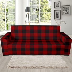 Red and Black Buffalo Plaid Large Print Sofa Stretch Slipcover