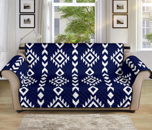Load image into Gallery viewer, Navy and White Ethnic Tribal Pattern 70&quot; Sofa Protector Couch Slipcover

