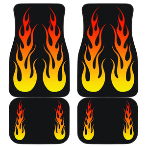Flames on Black Car Floor Mats Set of 4 Front and Back