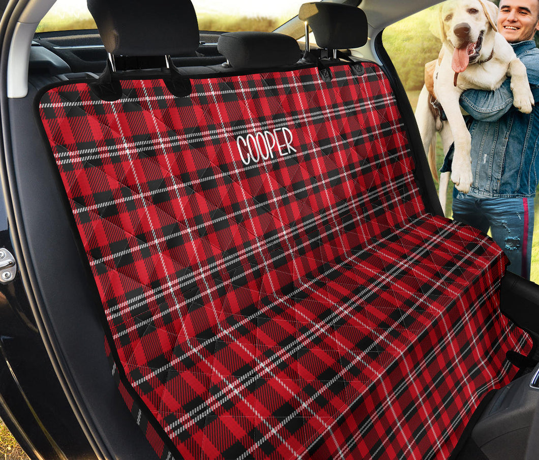 Cooper Custom Back Seat Cover For Pets Red, Black, White Plaid Tartan