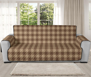 Brown Buffalo Plaid Couch Cover 78" Seat Width Oversized Sofa Cover