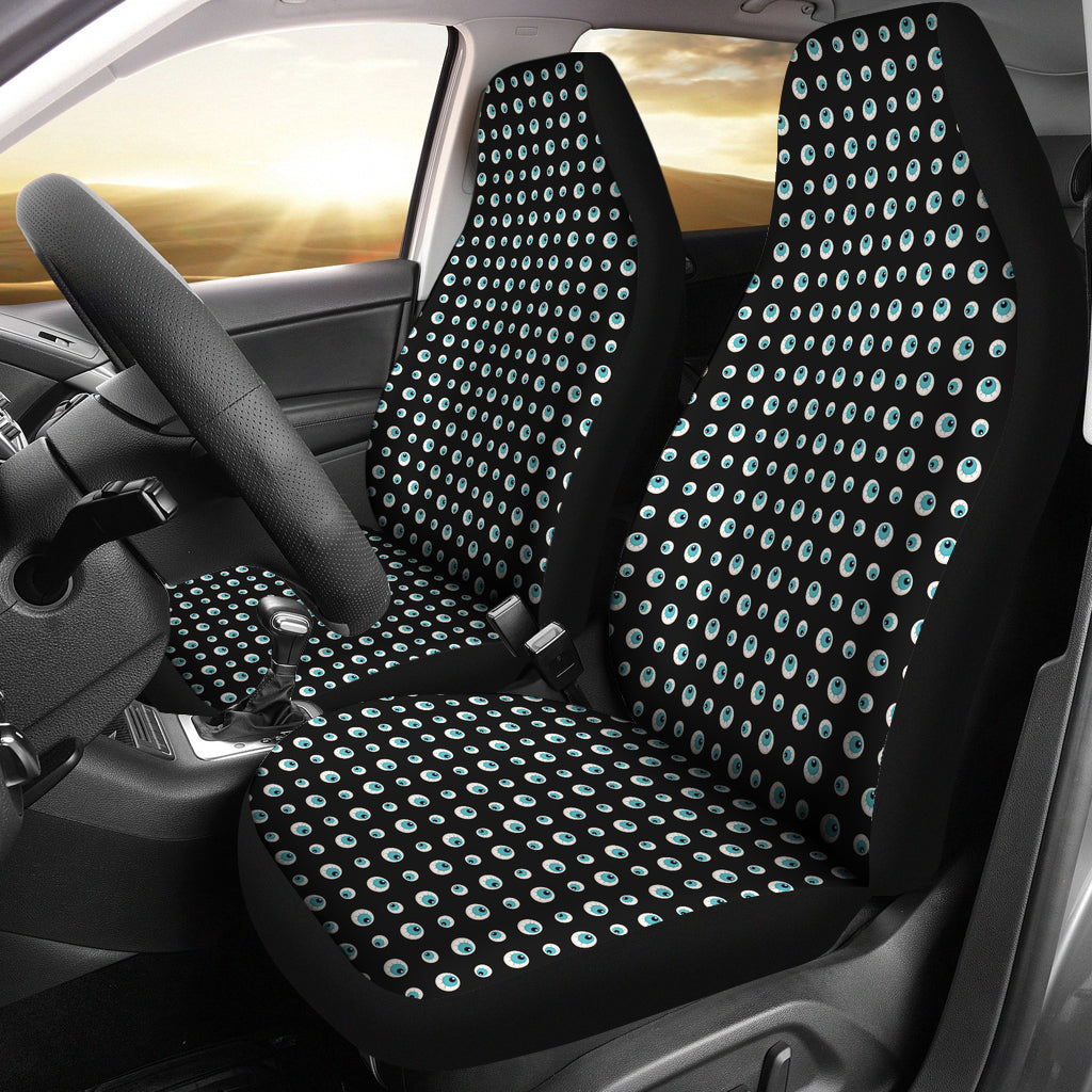 Black With Blue Eyeballs Pattern Car Seat Covers