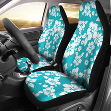 Load image into Gallery viewer, Teal and Large White Hawaiian Hibiscus Flowers Seat Covers
