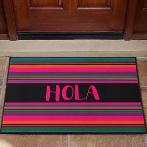Hola Doormat Hot Pink and Black With Colorful Serape Pattern
