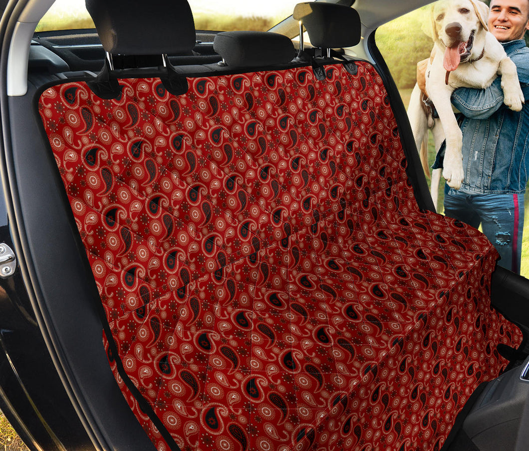 Dark Red Bandana Pet Hammock Paisley Pattern Back Seat Cover For Dogs