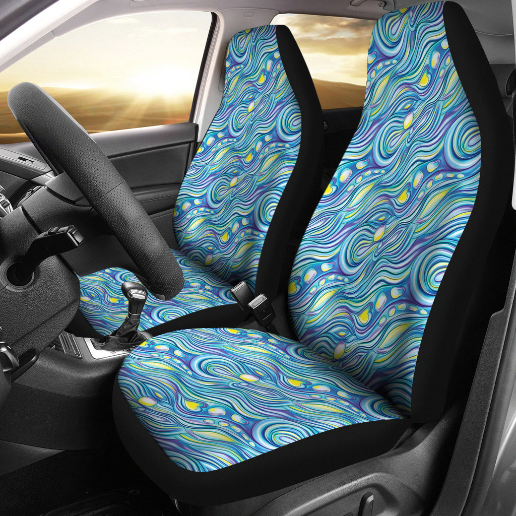 Abstract Blue Waves Car Seat Covers Set