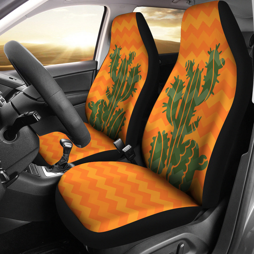 Orange and Green Ombre Chevron Cactus Design Car Seat Covers Set