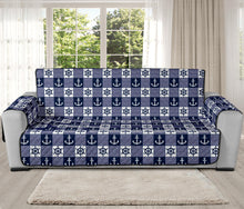 Load image into Gallery viewer, Navy Blue and White Nautical Theme Patchwork Pattern Furniture Slipcovers
