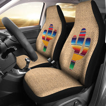 Load image into Gallery viewer, Faux Burlap Car Seat Covers Set With Colorful Serape Cactus Design
