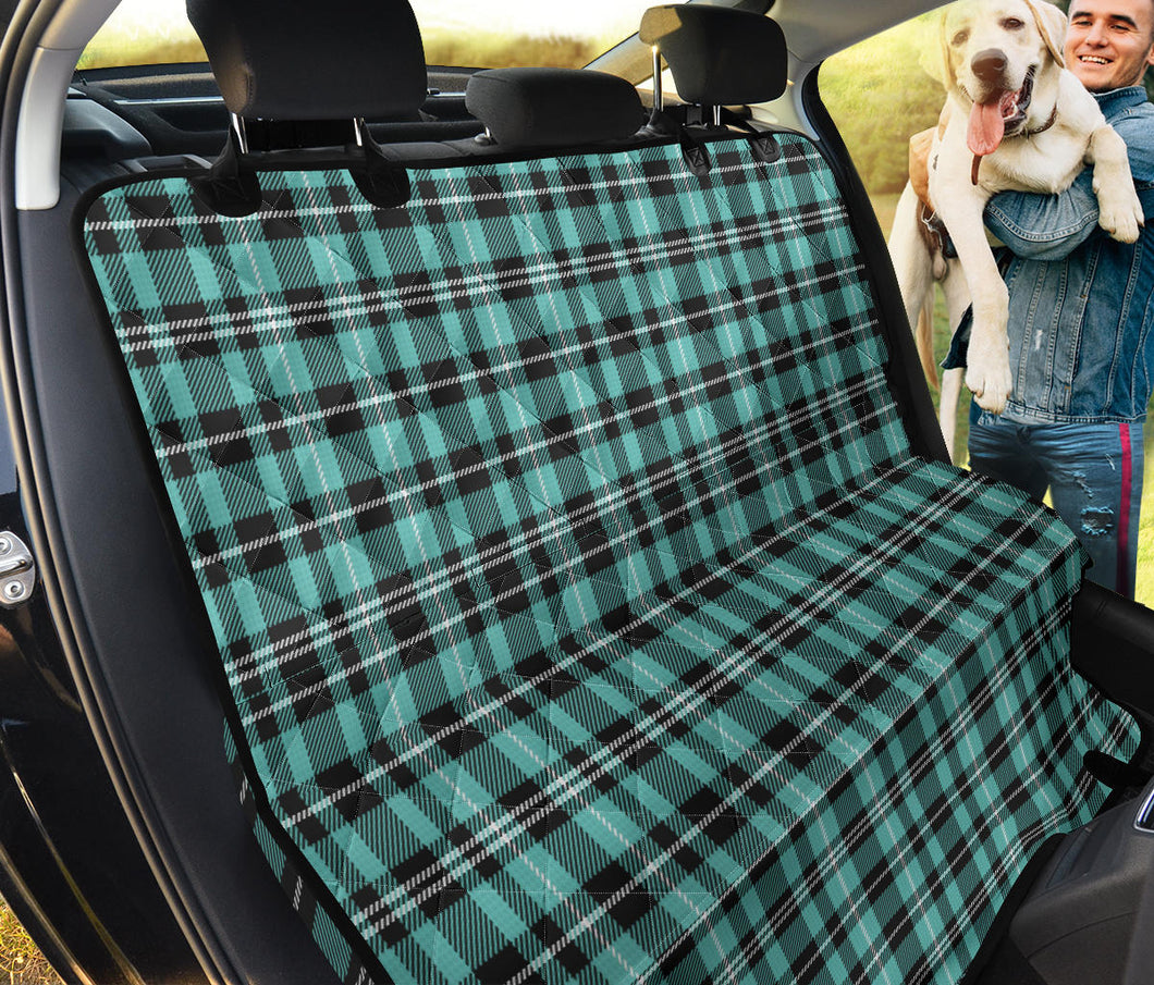 Turquoise and Black Plaid Back Bench Seat Cover For Pets
