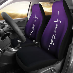 Faith Word Cross In White On Dark Purple Ombre Car Seat Covers Religious Christian Themed