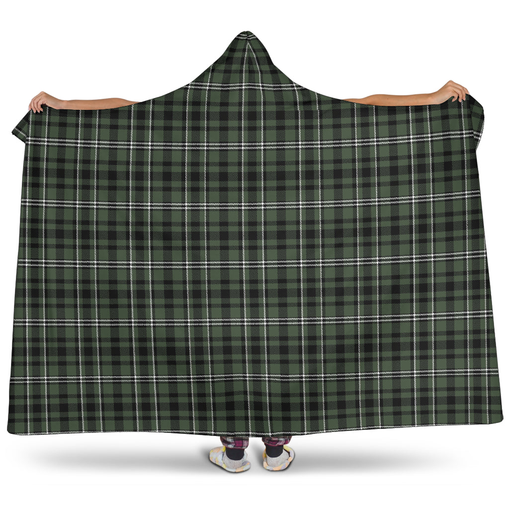 Green Plaid Tartan Hooded Blanket With Tan Sherpa Lining