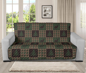 Woodland Plaid With Deer and Pine Trees Patchwork Pattern Furniture Slipcovers