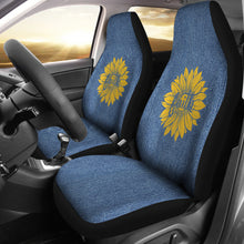 Load image into Gallery viewer, Faith Sunflower on Rustic Light Blue Faded Faux Denim Style Background Car Seat Covers
