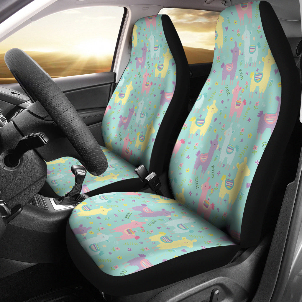 Pastel Mint, Yellow, Pink and Purple Spring Llama Pattern Car Seat Covers