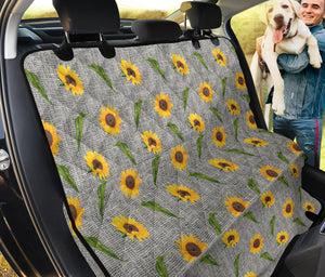 Gray Burlap With Sunflower Pattern Back Seat Cover Protector