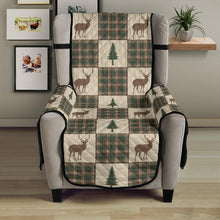 Load image into Gallery viewer, Tan, Green and Brown Plaid Deer and Pine Tree Patchwork Furniture Slipcovers
