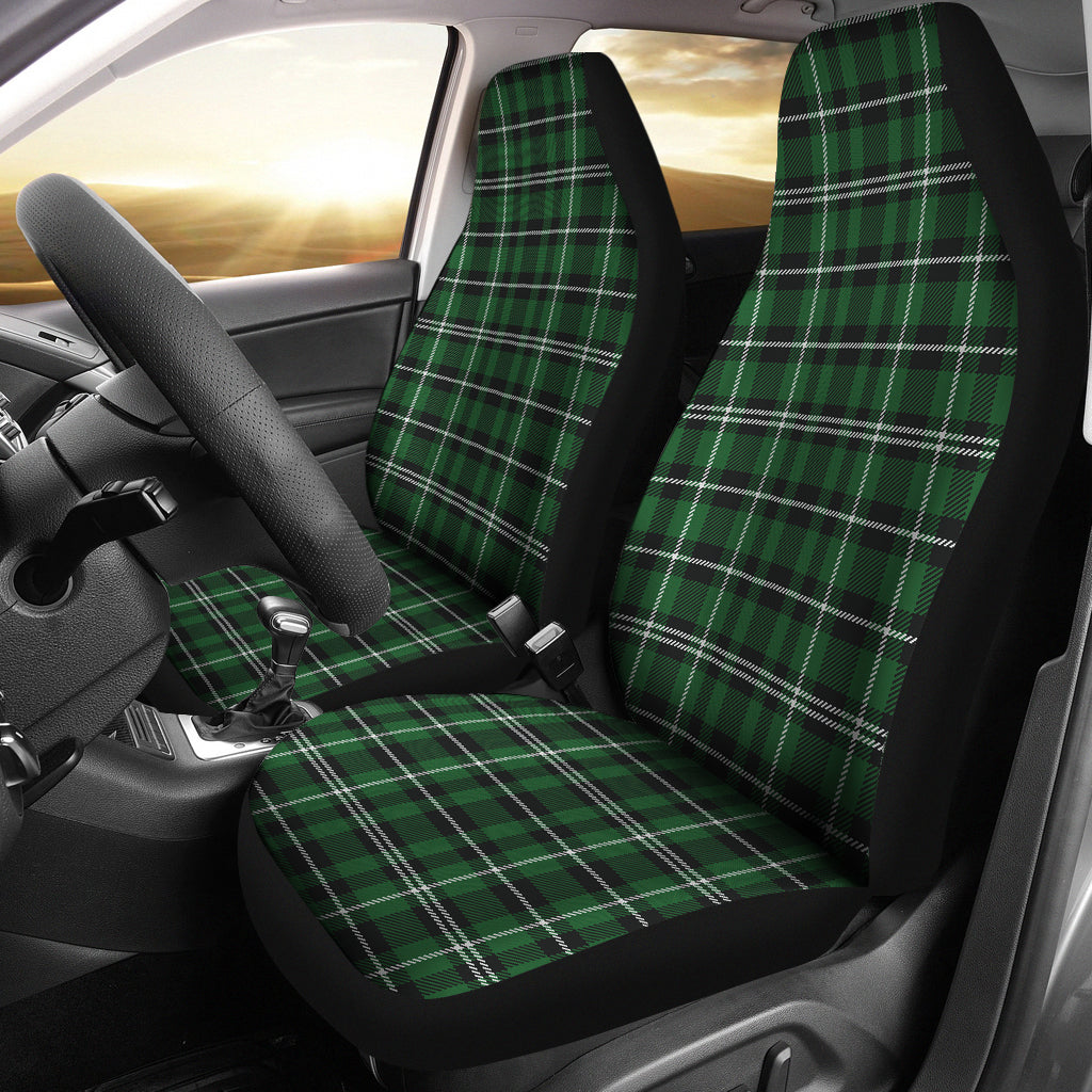 Green White and Black Plaid Car Seat Covers