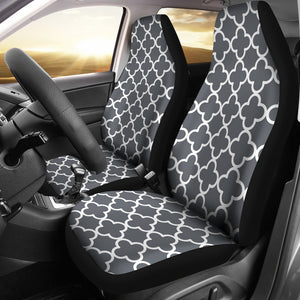 Dark Gray Charcoal and White Quatrefoil Car Seat Covers