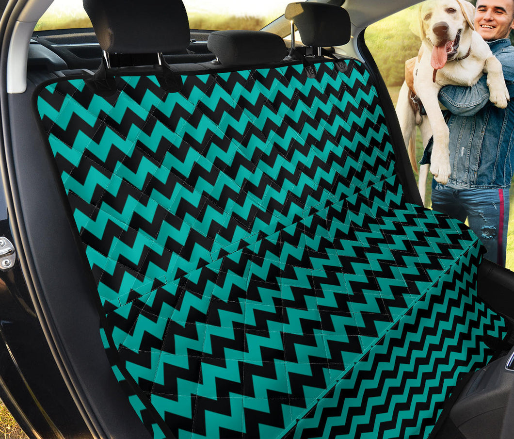 Teal and Black Chevron Pet Seat Cover For Back Bench Seat