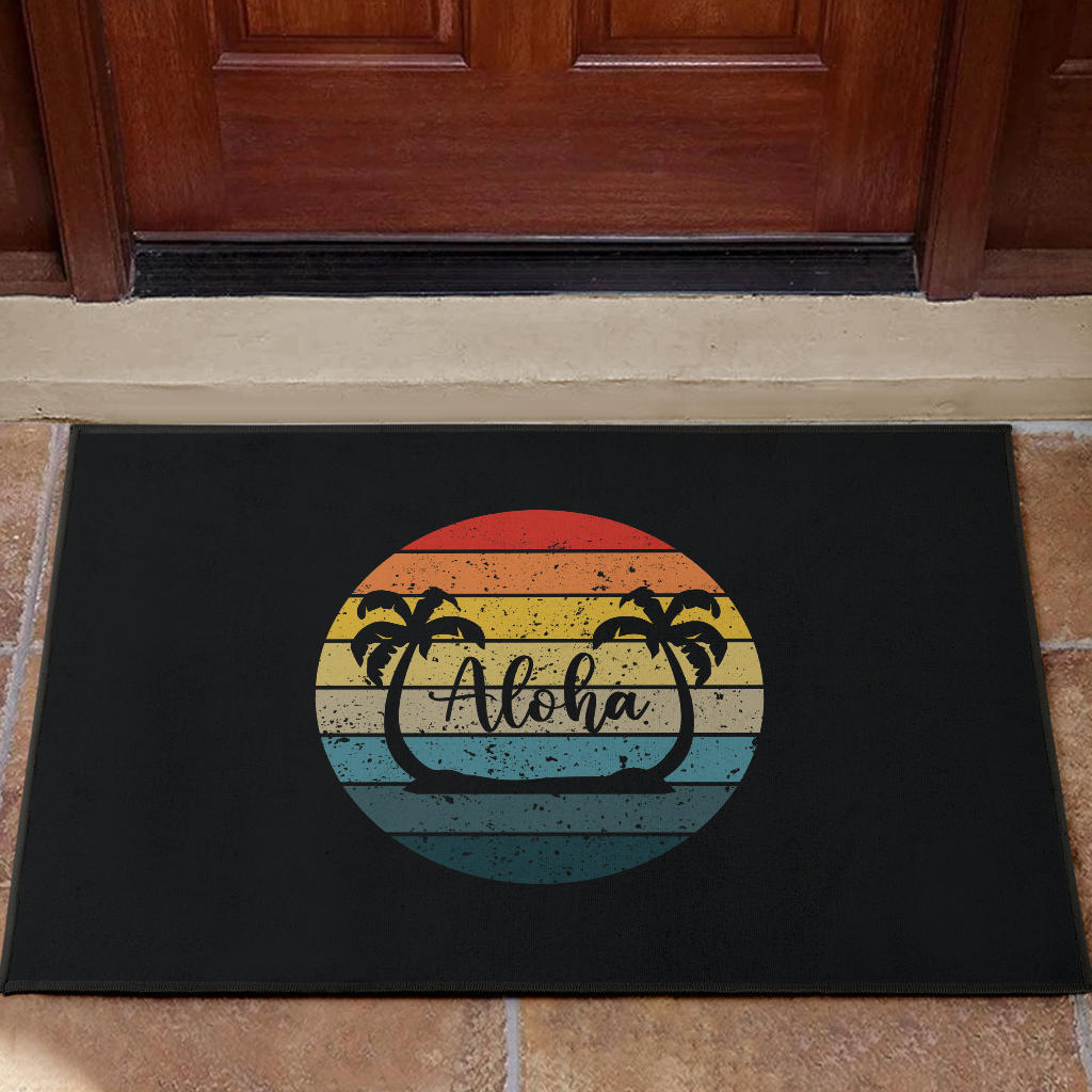Aloha Palm Trees and Retro Sunset Doormat