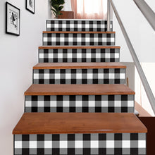 Load image into Gallery viewer, Black and White Buffalo Plaid Stair Stickers Decals Set of 6 Farmhouse Home Decor

