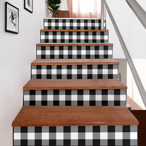 Black and White Buffalo Plaid Stair Stickers Decals Set of 6 Farmhouse Home Decor