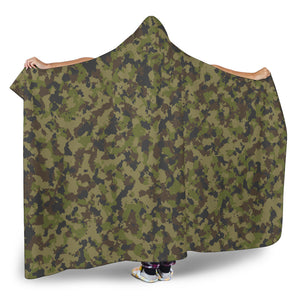 Camouflage Hooded Sherpa Lined Blanket Brown, Black, Green, Pattern