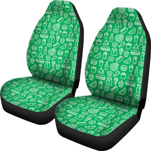 Delivery Driver Green and White Fast Food Pattern Car Seat Covers Set of 2