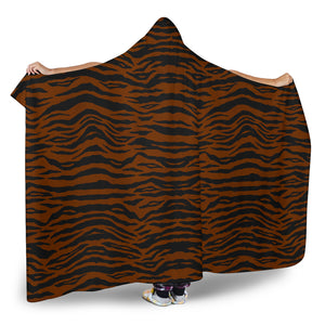 Dark Tiger Print With Hooded Blanket Sherpa Lining Animal