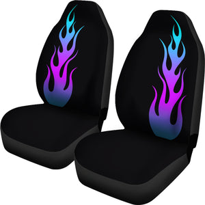 Flames In Turquoise and Purple Ombre on Black Car Seat Covers Set of 2 Seat Protectors