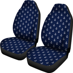 Navy Blue With White Anchor Nautical Pattern Car Seat Covers Set