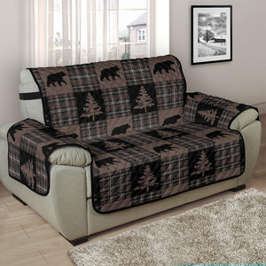 Brown and Black Plaid Lodge Style Patchwork Pattern Chair and a Half Slipcover Protector