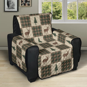 Tan, Green and Brown Plaid Deer and Pine Tree Patchwork Furniture Slipcovers