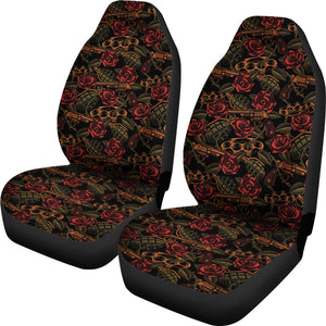 Roses With Grenades, Guns and Brass Knuckles Car Seat Covers Weapons Pattern Seat Protectors