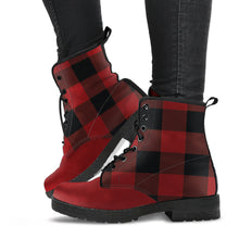 Load image into Gallery viewer, Red and Black Buffalo Plaid vegan Leather Boots
