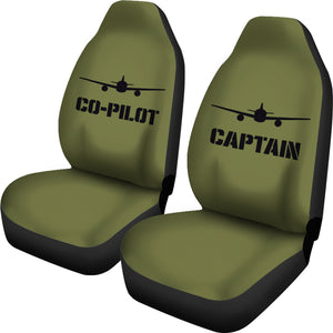 Captain and Co-Pilot Car Seat Covers Set Army Green Military