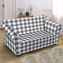 Load image into Gallery viewer, White Gingham Stretch Loveseat Slipcover Protector
