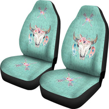 Load image into Gallery viewer, Cow Skull Boho Wild and Free Script Background Car Seat Covers Turquoise
