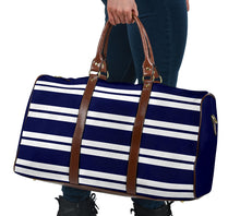 Load image into Gallery viewer, Navy Blue and White Striped Travel Bag Duffel
