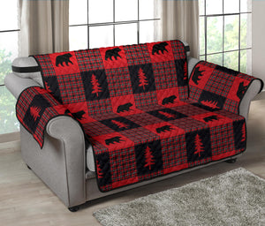 Bear Pattern In Red, Black and White Tartan Furniture Slipcovers