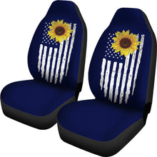 Load image into Gallery viewer, Navy Blue With Distressed Flag and Rustic Sunflower Car Seat Covers Set
